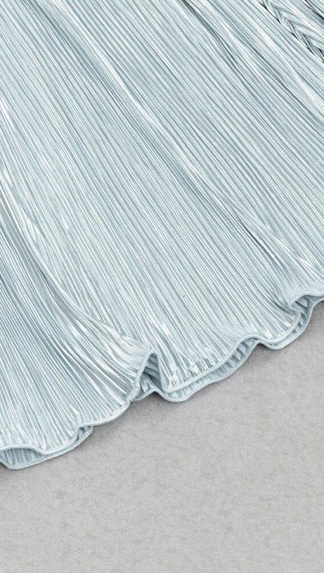 MINI ABITO LARGO IN RETE GRIGIA CON SCOLLO A V E VITA SOTTILE