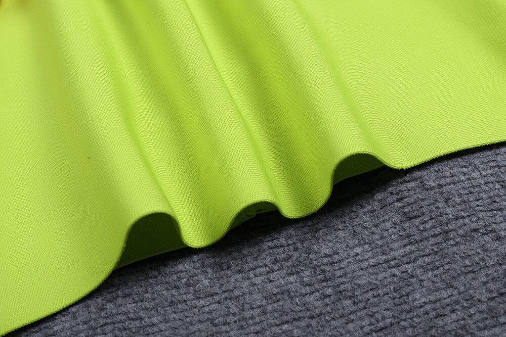 GRÜNES V-AUSSCHNITT-OFF-SHOULDER-LANGARM-NETZ-DIAMANT-BANDAGE-KLEID