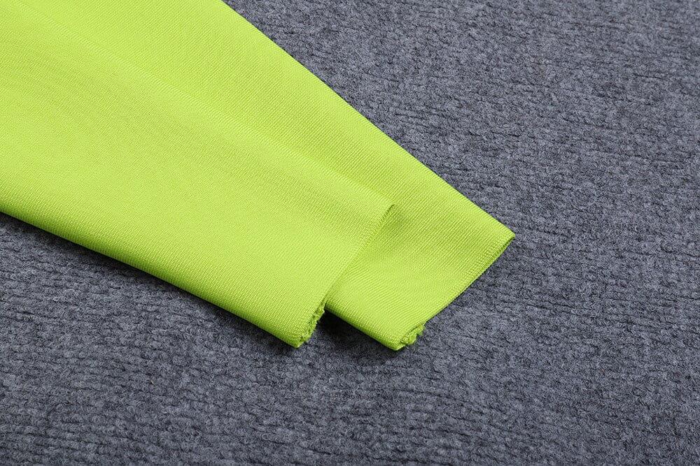 AIIZIE GREEN V-NECK OFF-SHOULDER LONG-SLEEVED MESH DIAMOND BANDAGE DRESS - product image