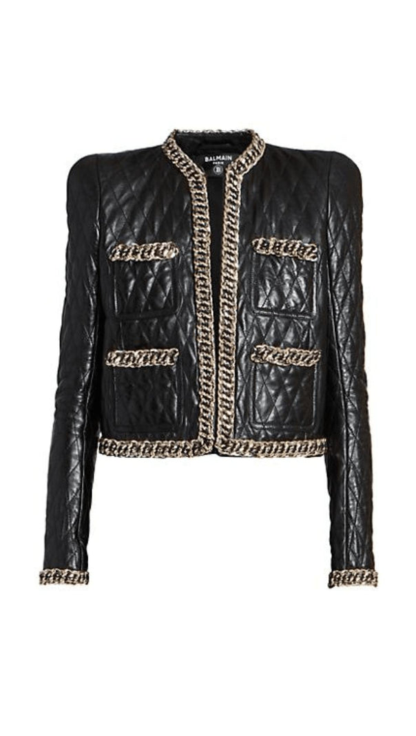 AIIZIE BLACK QUILTED LEATHER CHAIN JACKET - product image