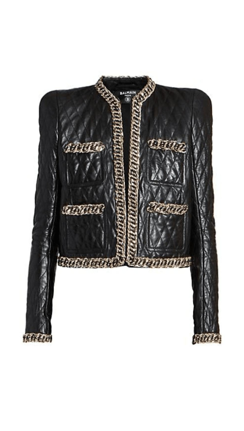 BLACK QUILTED LEATHER CHAIN JACKET