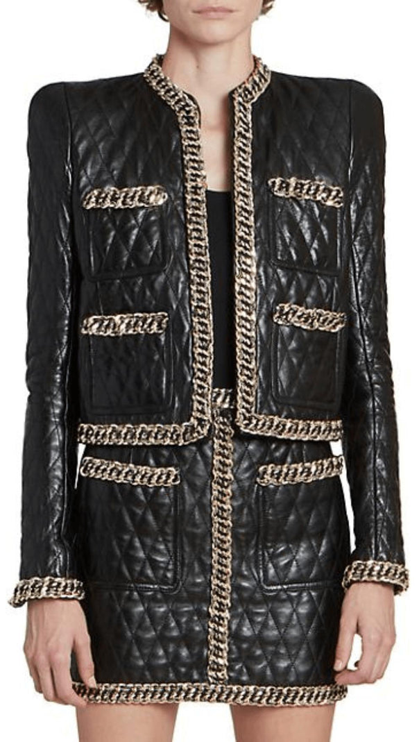 AIIZIE BLACK QUILTED LEATHER CHAIN JACKET - product image