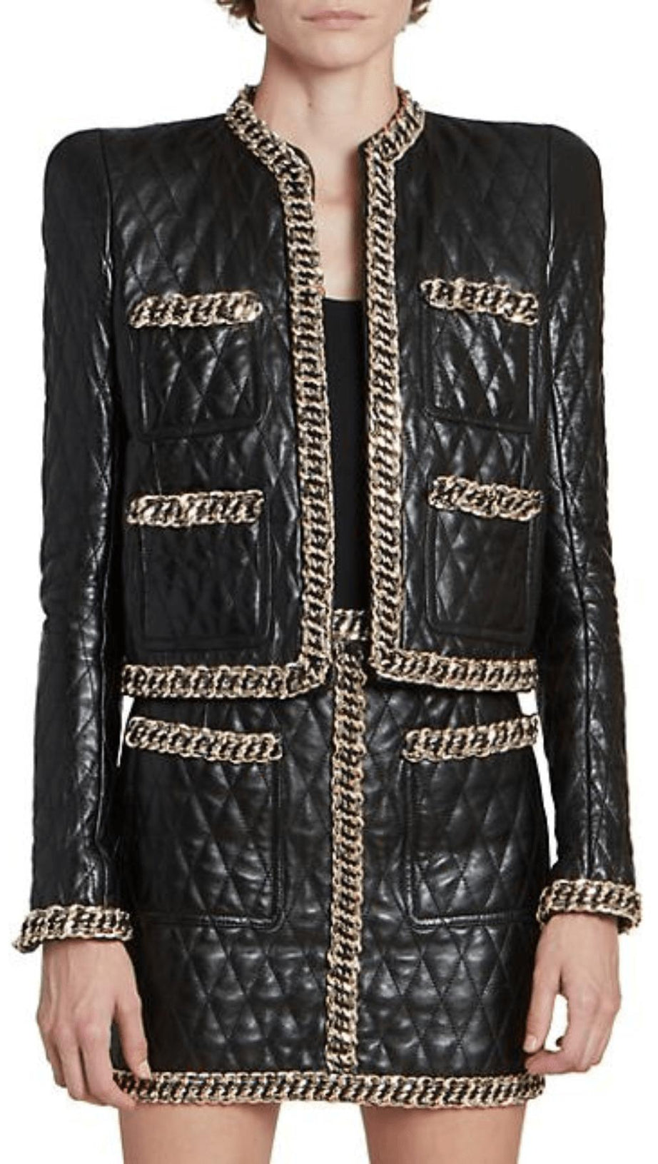 BLACK QUILTED LEATHER CHAIN JACKET