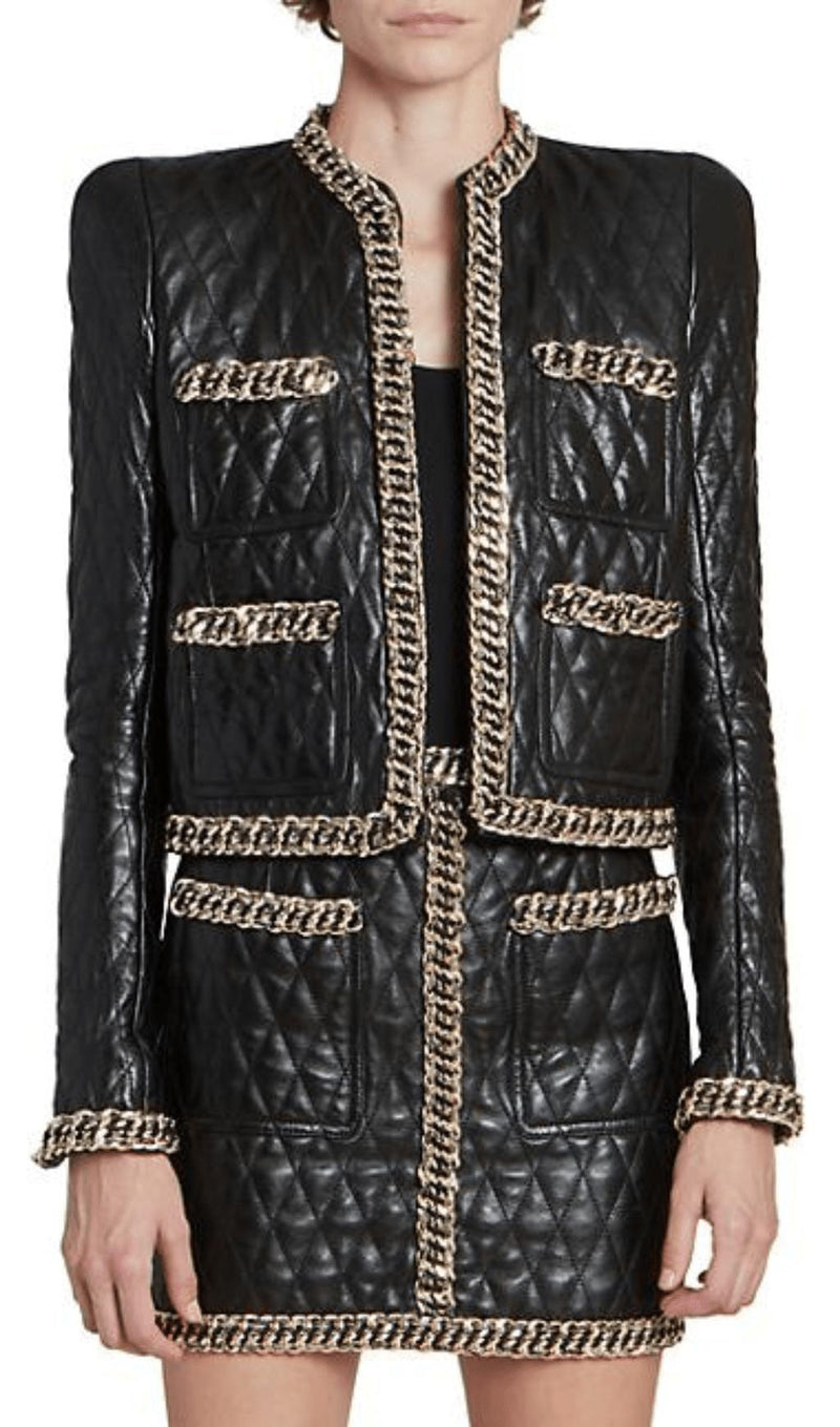 BLACK QUILTED LEATHER CHAIN JACKET