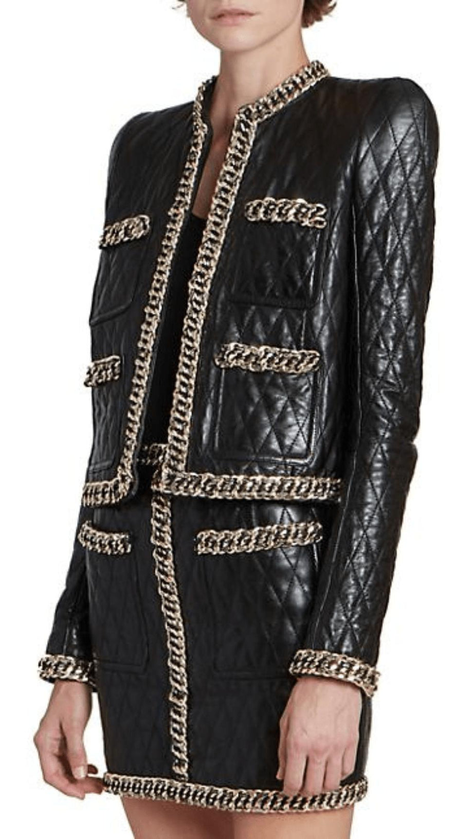 BLACK QUILTED LEATHER CHAIN JACKET