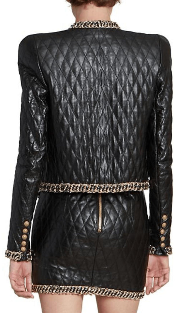 AIIZIE BLACK QUILTED LEATHER CHAIN JACKET - product image