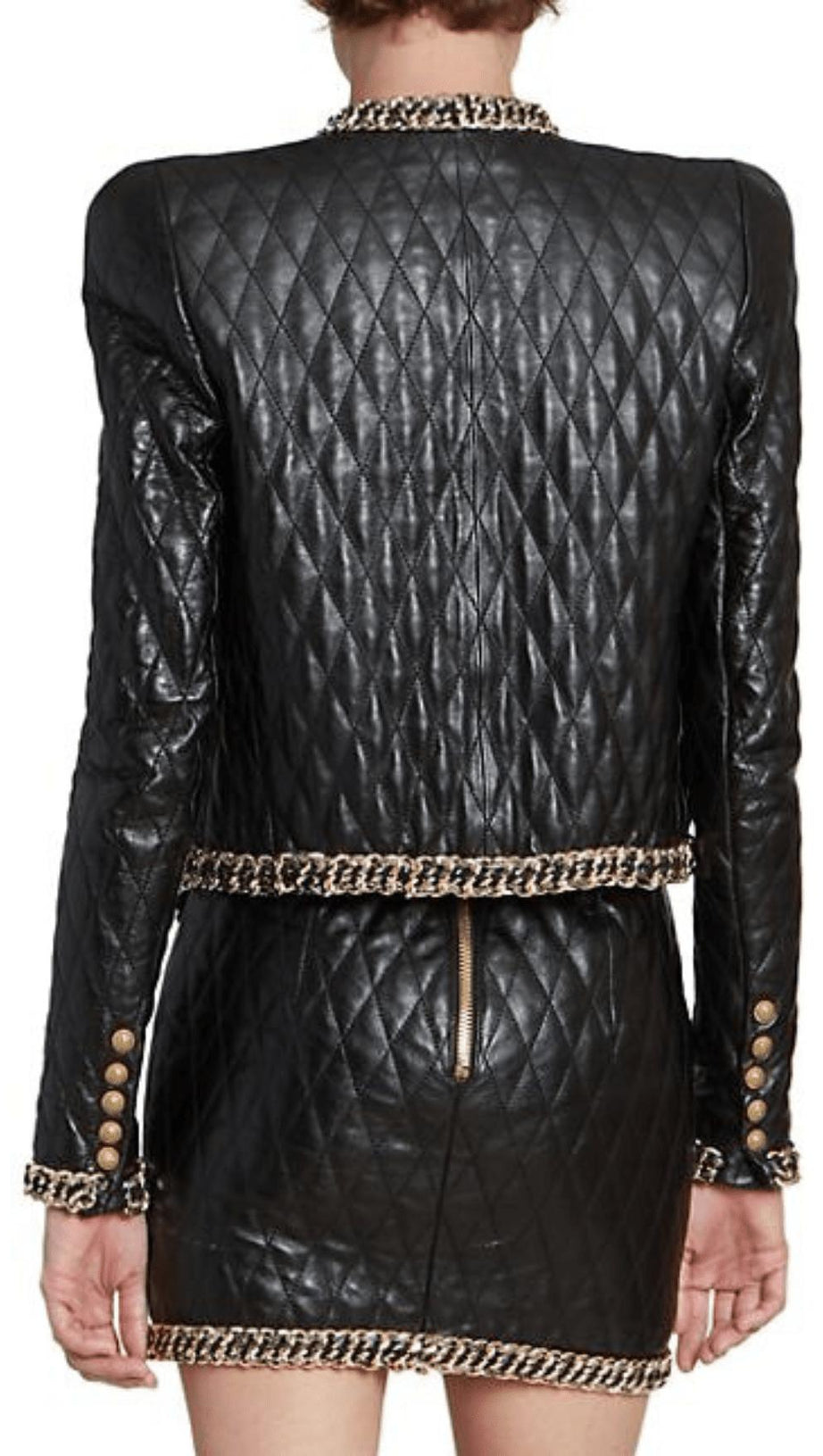BLACK QUILTED LEATHER CHAIN JACKET