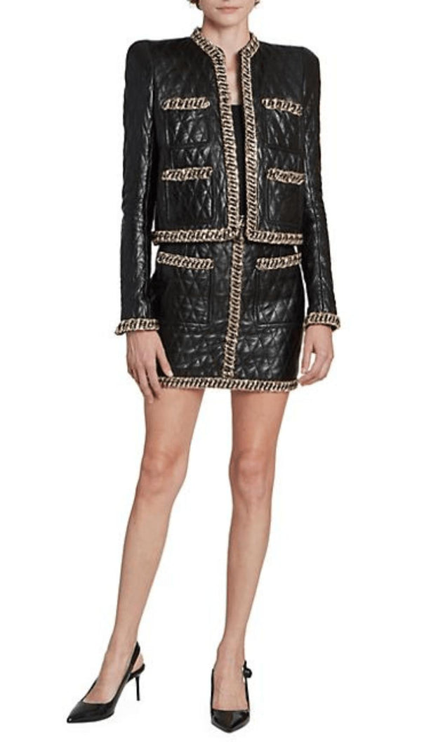 AIIZIE BLACK QUILTED LEATHER CHAIN JACKET - product image