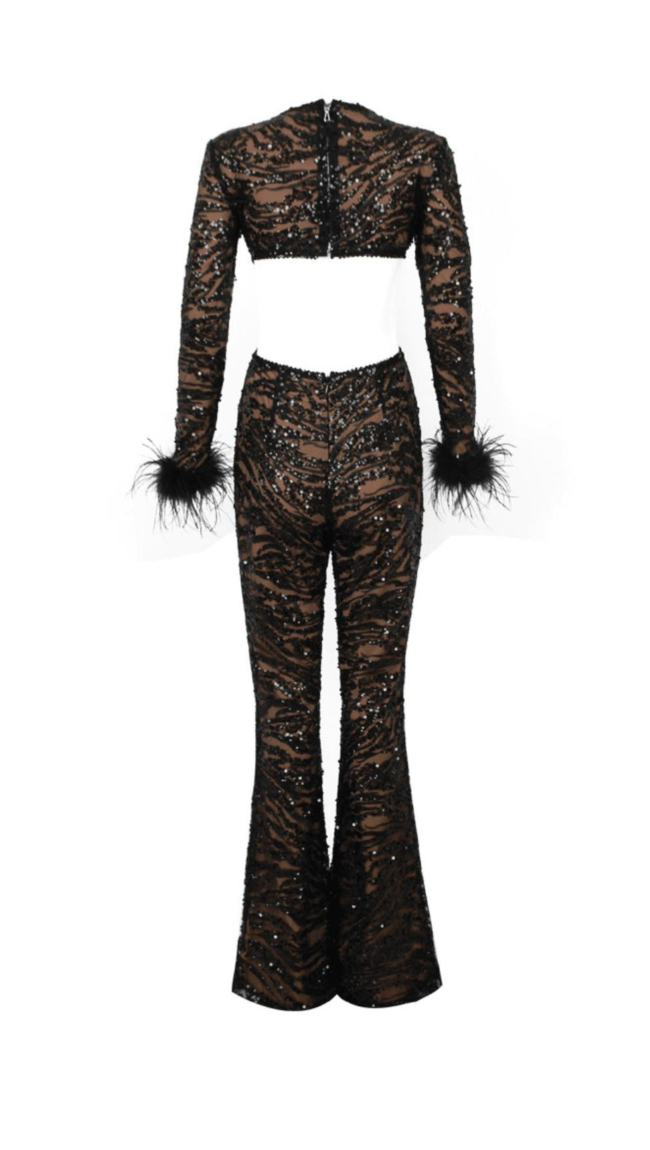 TUTA NERA SEXY CON PIUME E PAILLETTES SULLA SCHIENA