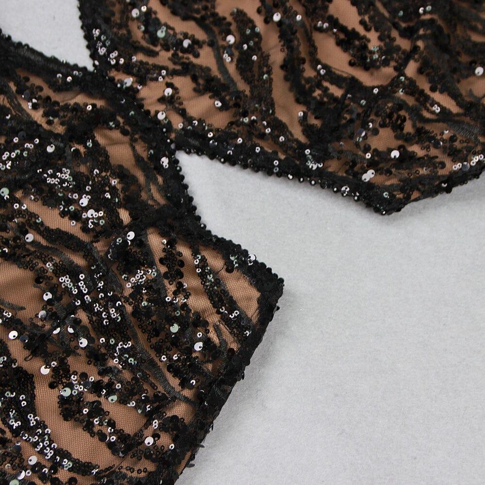 AIIZIE BLACK SEXY BACKLESS SEQUINED FEATHER JUMPSUIT - product image
