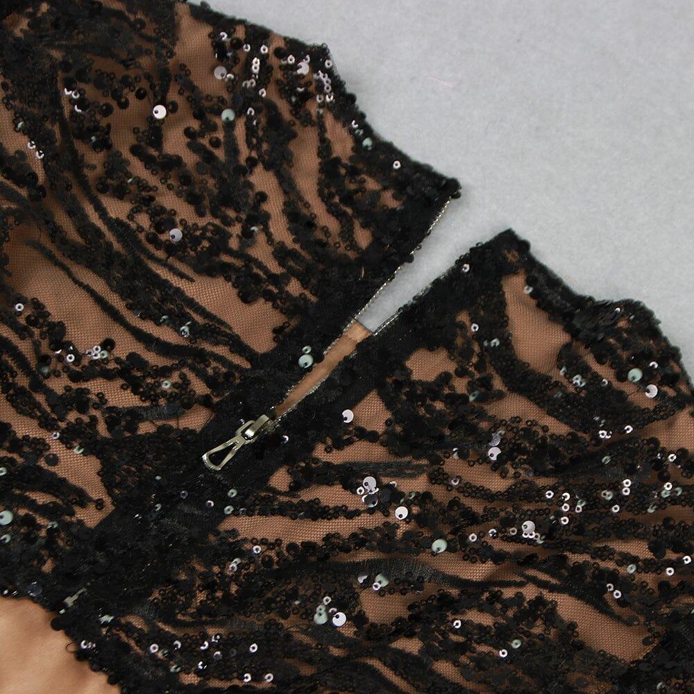 AIIZIE BLACK SEXY BACKLESS SEQUINED FEATHER JUMPSUIT - product image