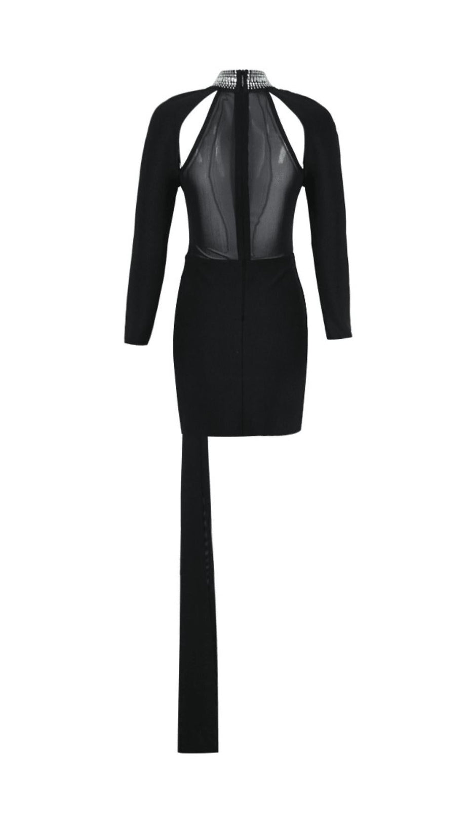 BLACK SHEER CRYSTAL HALTER MINI DRESS