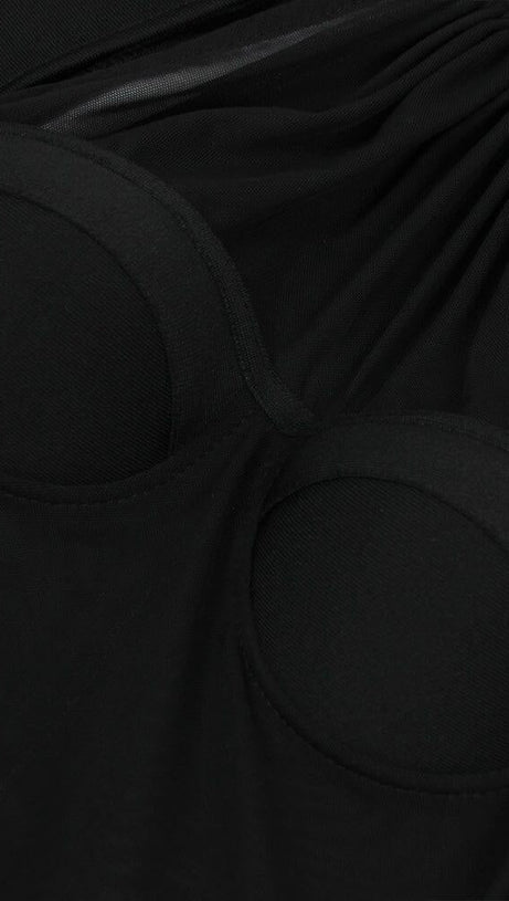 BLACK SHEER CRYSTAL HALTER MINI DRESS