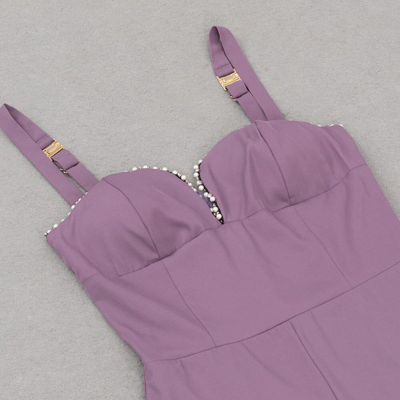 V NECK DIAMOND JUMPSUIT IN PURPLE