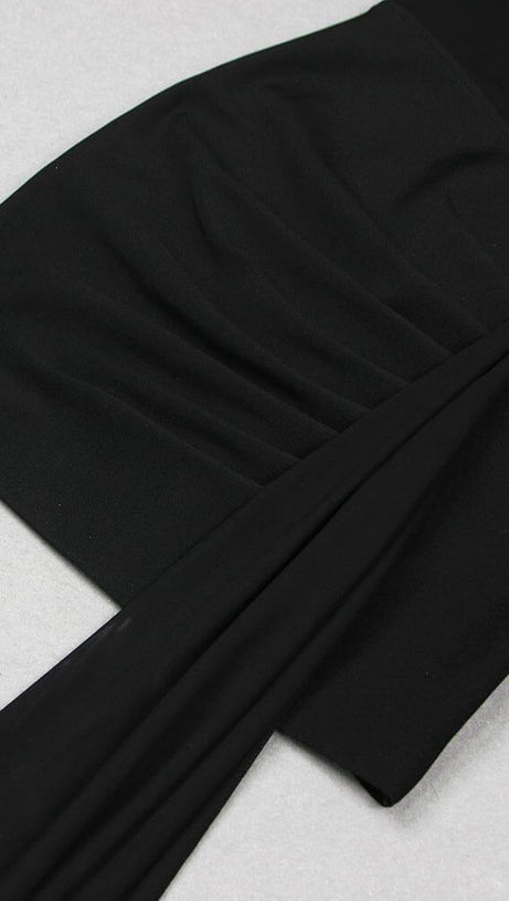 BLACK SHEER CRYSTAL HALTER MINI DRESS