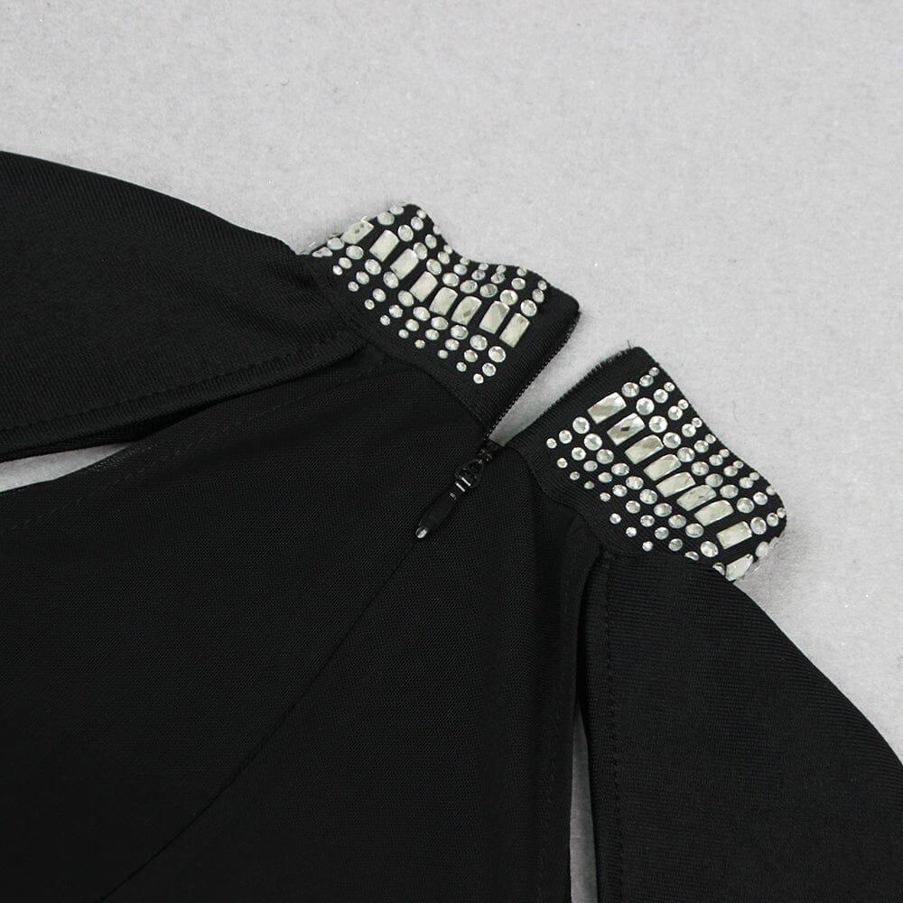 AIIZIE BLACK SHEER CRYSTAL HALTER MINI DRESS - product image