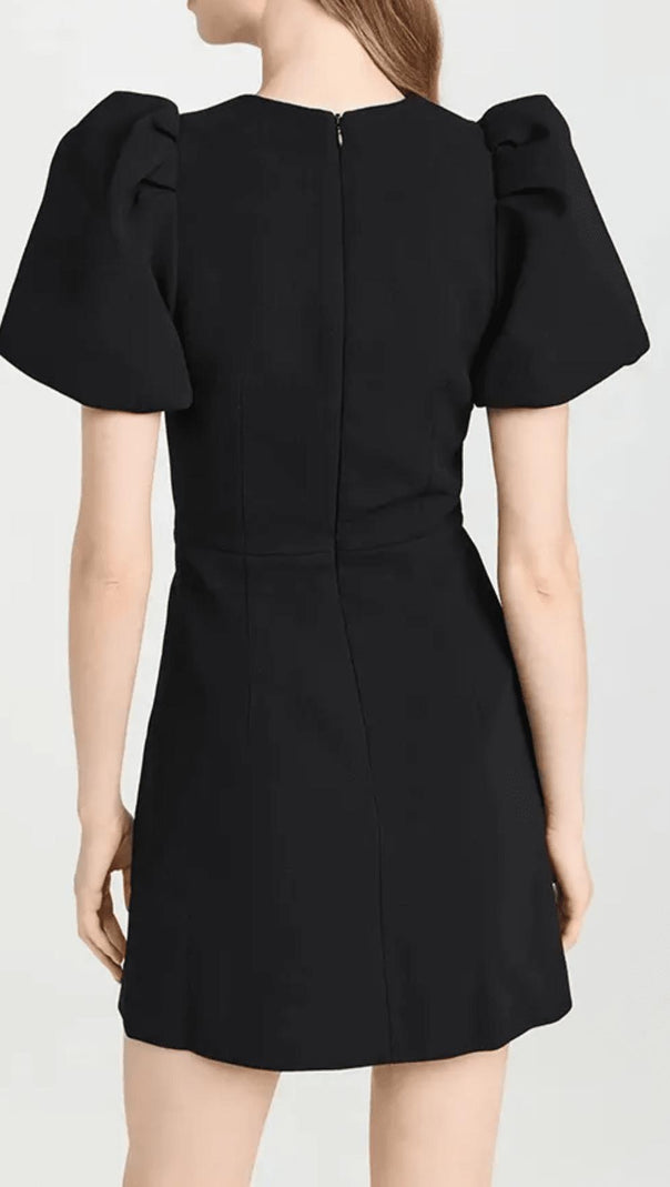 AIIZIE BLACK SHORT SLEEVE ROUND NECK BOW HOLLOW MINI DRESS - product image