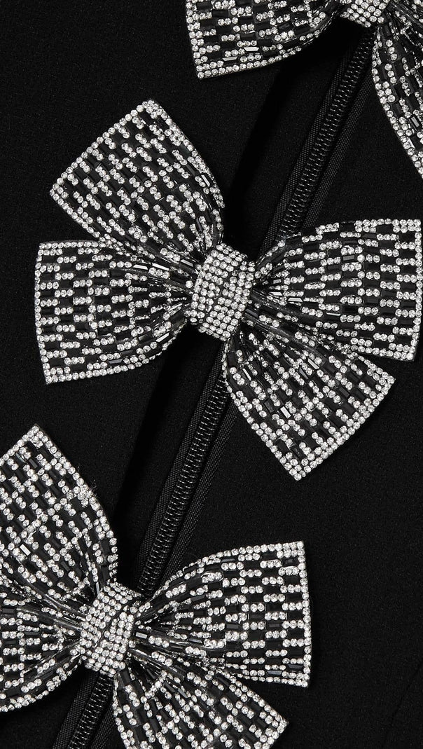 AIIZIE BLACK SHORT SLEEVE ROUND NECK BOW HOLLOW MINI DRESS - product image