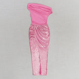 RUCHED SPLIT THIGH DRESS IN PINK