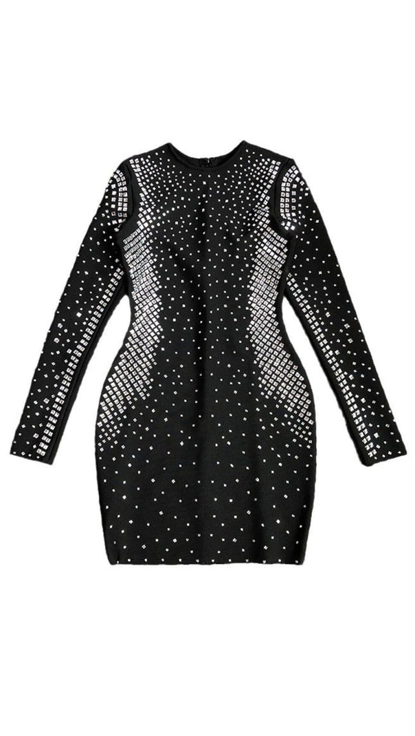 AIIZIE BLACK SQUARE AND RHINESTONE MESH MINI DRESS - product image