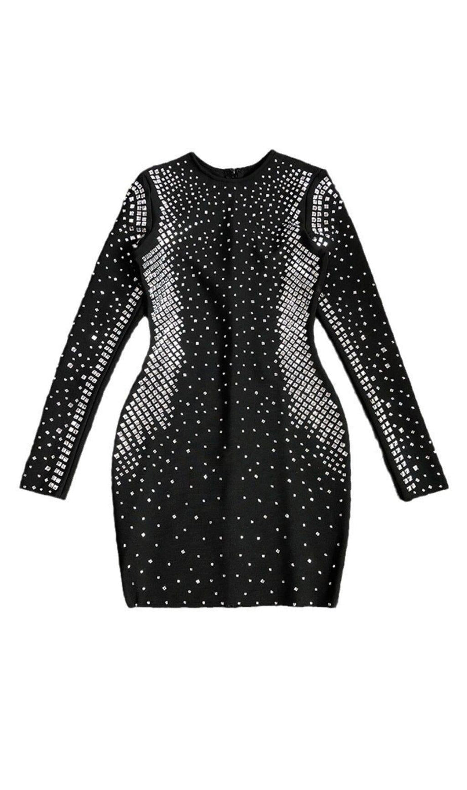 SCHWARZES QUADRATISCHES MINIKLEID AUS NETZ MIT STRASS