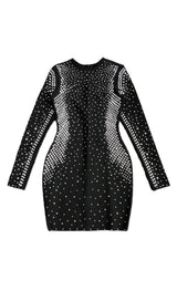 BLACK SQUARE AND RHINESTONE MESH MINI DRESS