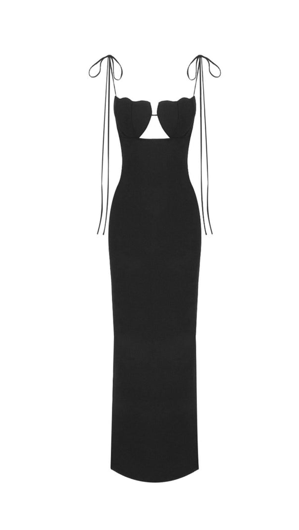 AIIZIE BLACK TULIP SATIN MAXI DRESS - product image