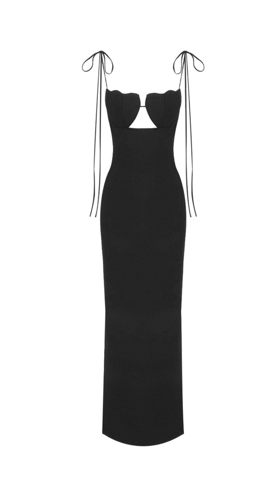 SCHWARZES MAXIKLEID AUS SATIN MIT TULPE