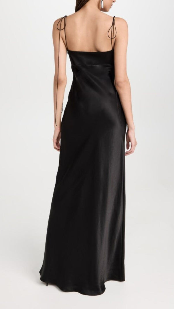 AIIZIE BLACK TULIP SATIN MAXI DRESS - product image