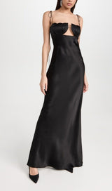 BLACK TULIP SATIN MAXI DRESS