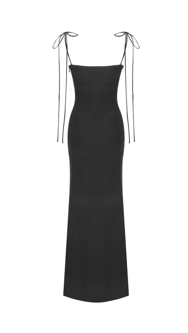 AIIZIE BLACK TULIP SATIN MAXI DRESS - product image