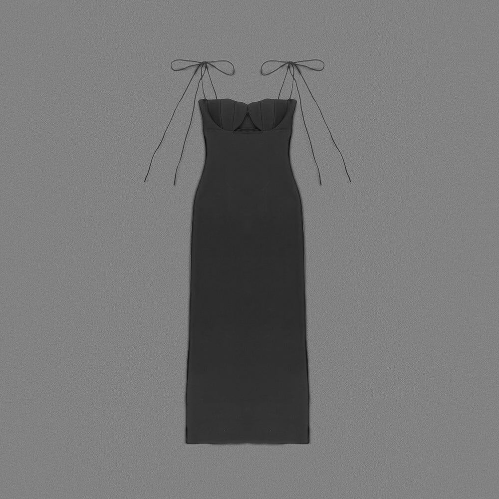 AIIZIE BLACK TULIP SATIN MAXI DRESS - product image