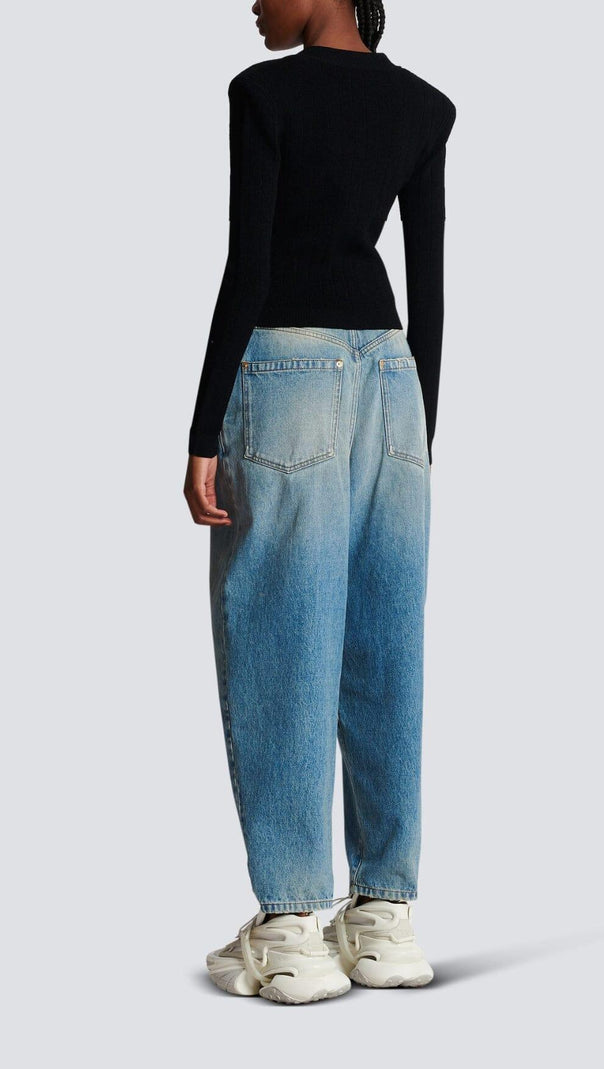 AIIZIE BLACK V NECK METAL BUTTON CROPPED KNIT CARDIGAN - product image