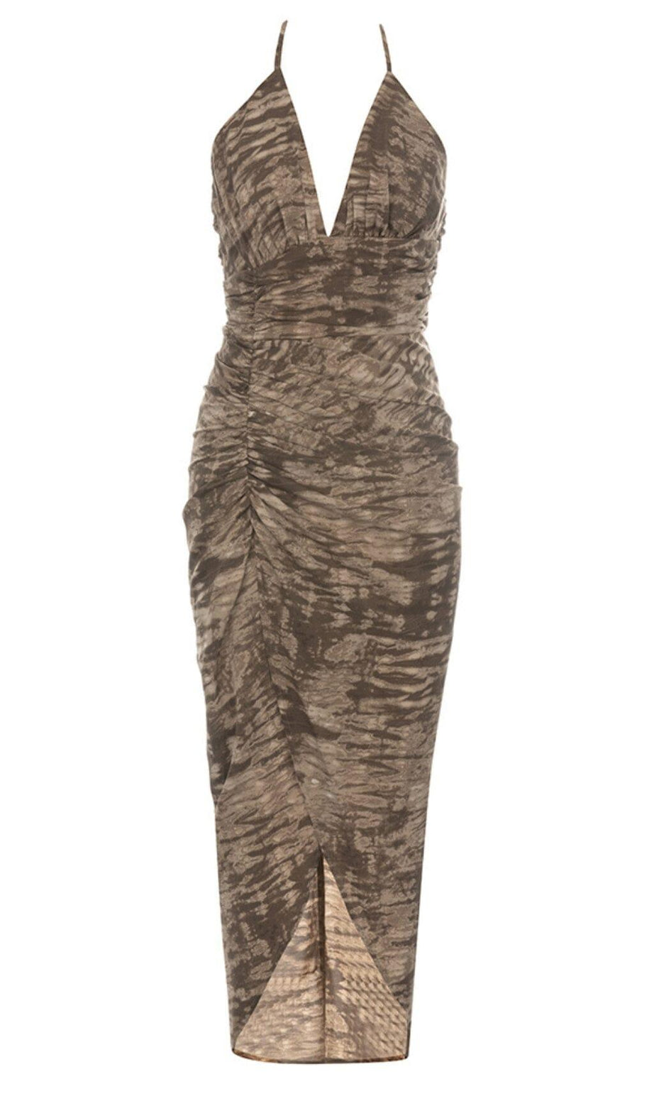 ABITO LUNGO CON STAMPA HALTER MARRONE
