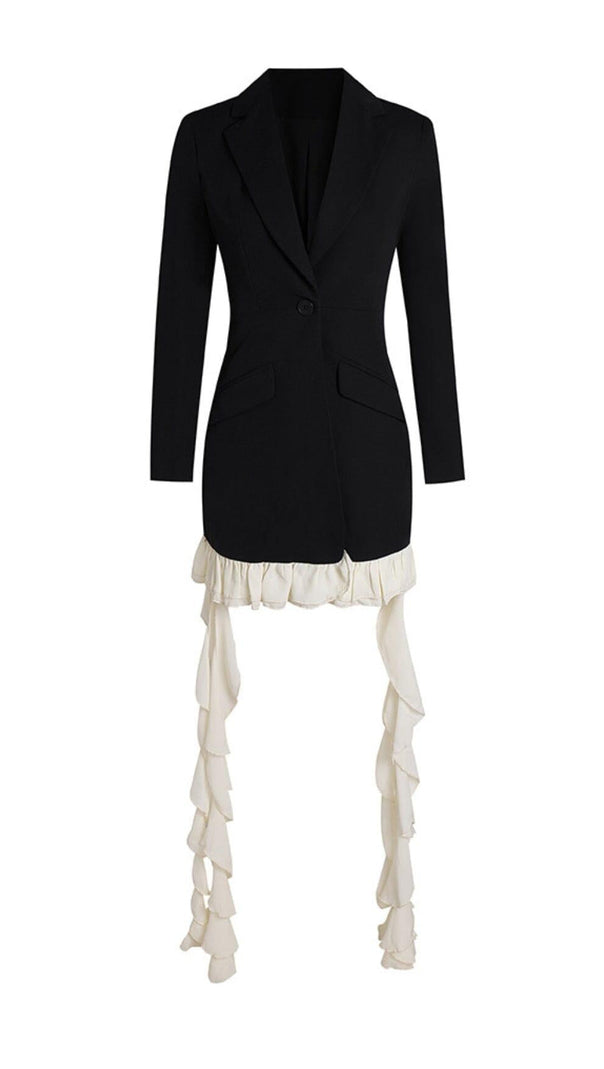 AIIZIE BLACK V-NECK LONG-SLEEVED TEMPERAMENT DRAPE SUIT SKIRT - product image
