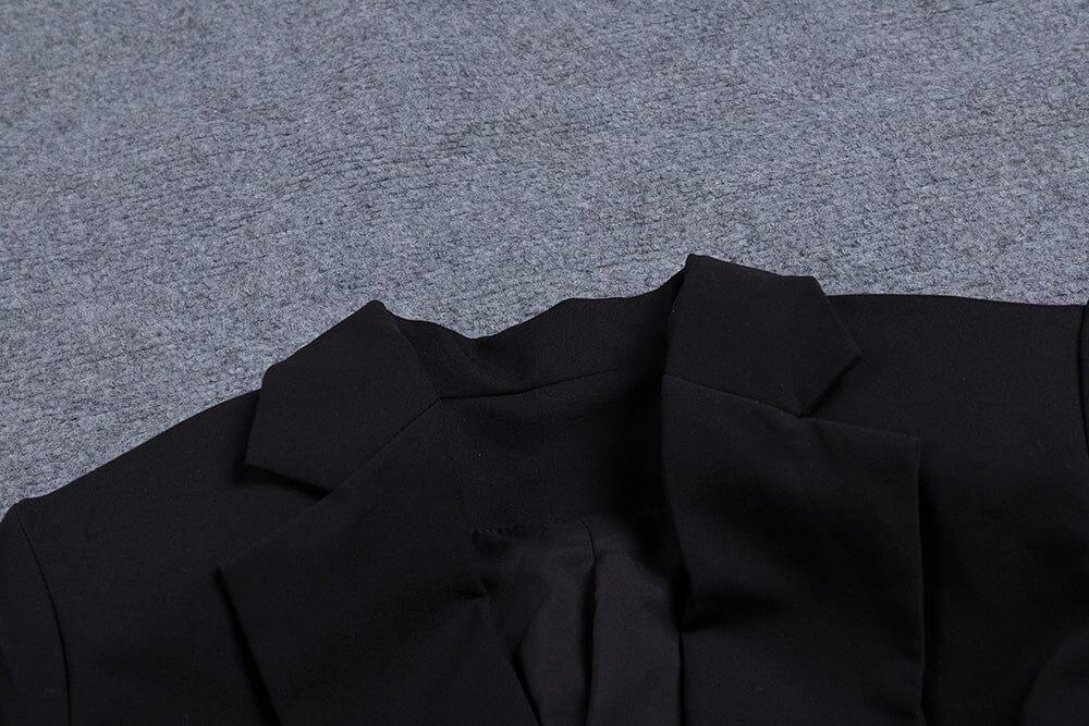 AIIZIE BLACK V-NECK LONG-SLEEVED TEMPERAMENT DRAPE SUIT SKIRT - product image