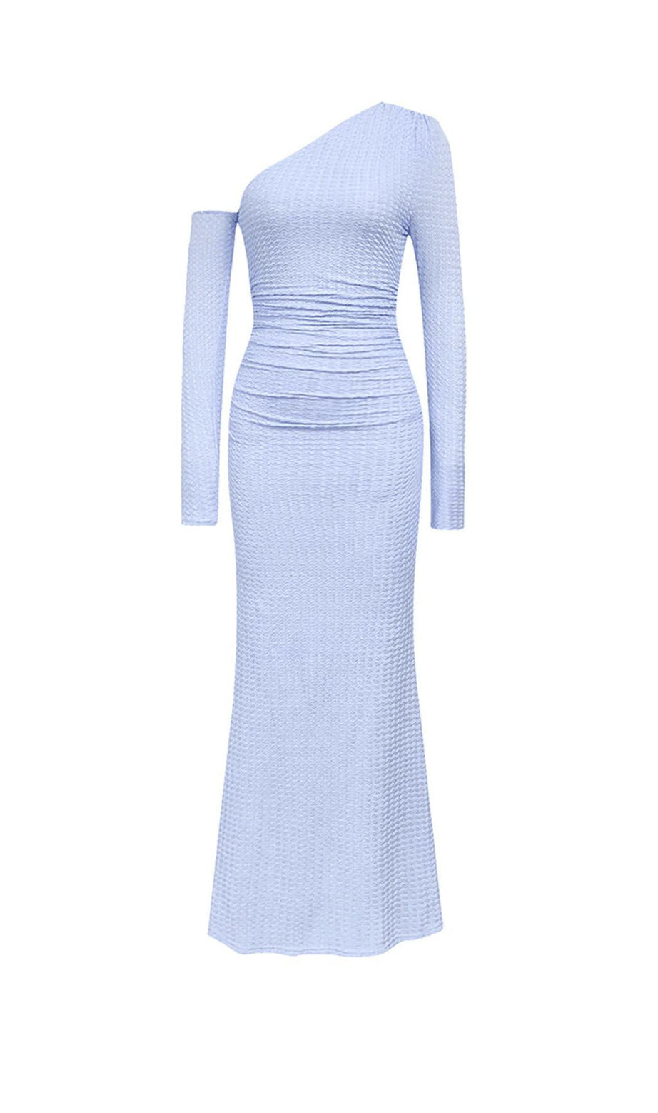 BLAUES OFF-SHOULDER-MAXIKLEID MIT LANGEN ÄRMELN