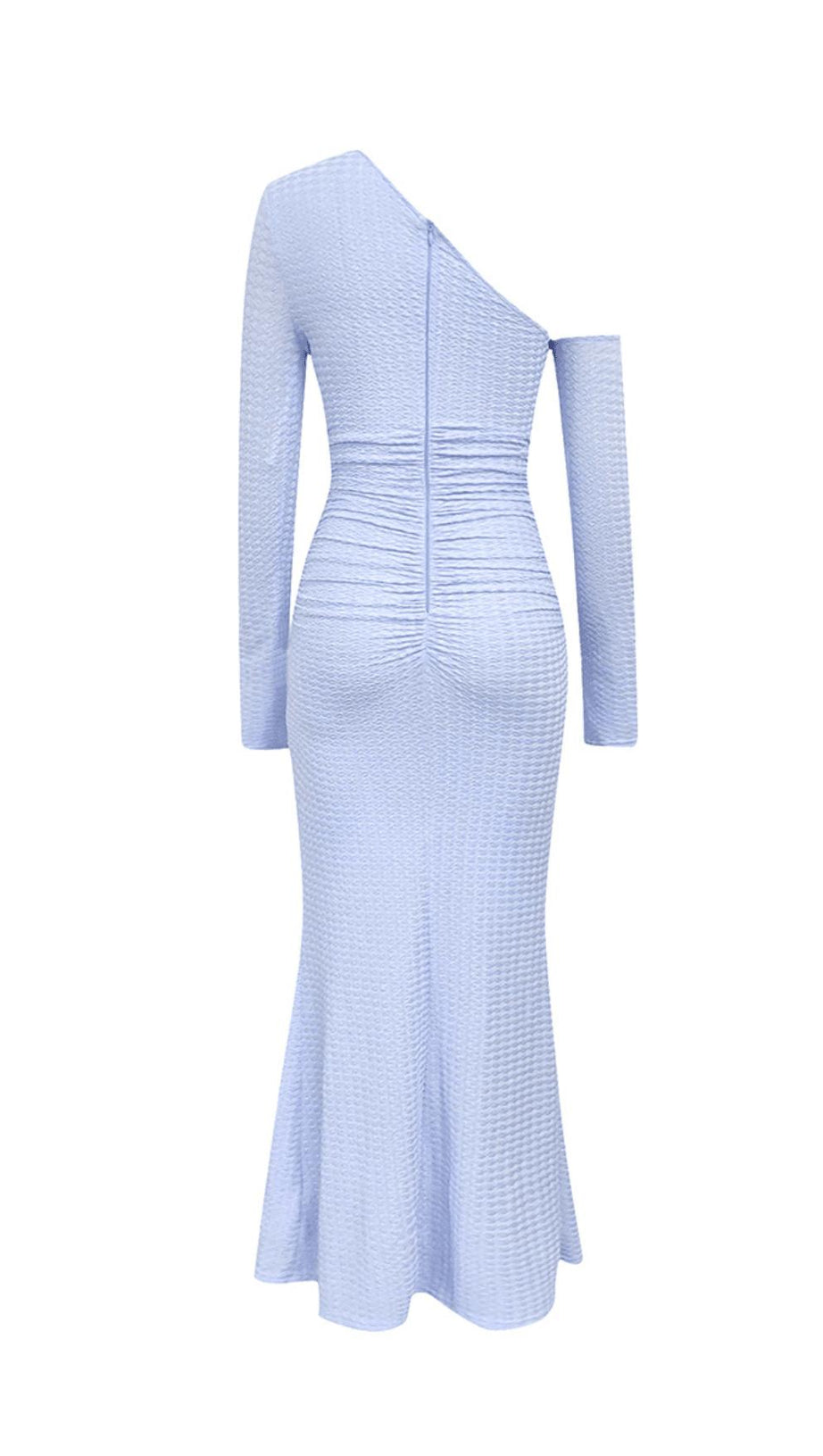 BLUE OFF-SHOULDER LONG-SLEEVED BODYCON MAXI DRESS