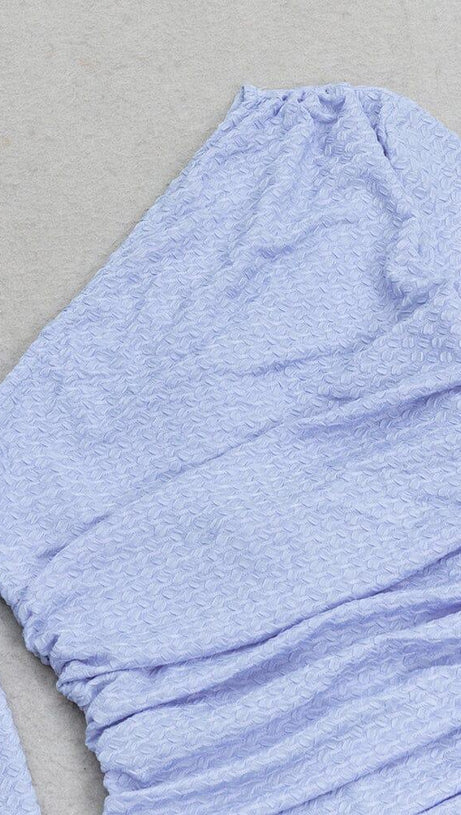 BLUE OFF-SHOULDER LONG-SLEEVED BODYCON MAXI DRESS