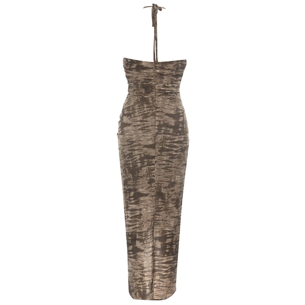 AIIZIE HALTER MAXI PRINT DRESS IN BROWN - product image