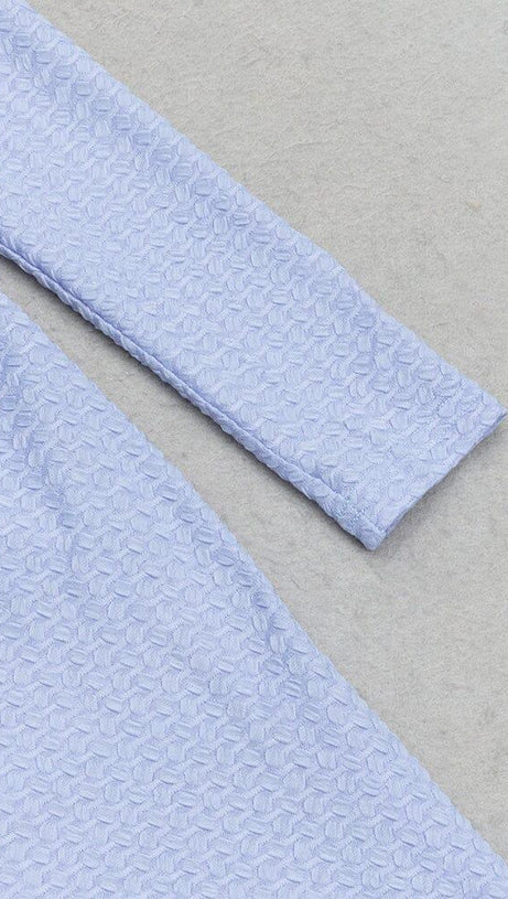 BLUE OFF-SHOULDER LONG-SLEEVED BODYCON MAXI DRESS