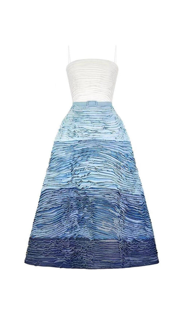 AIIZIE BLUE RIPPLE SUSPENDER MIDI DRESS - product image
