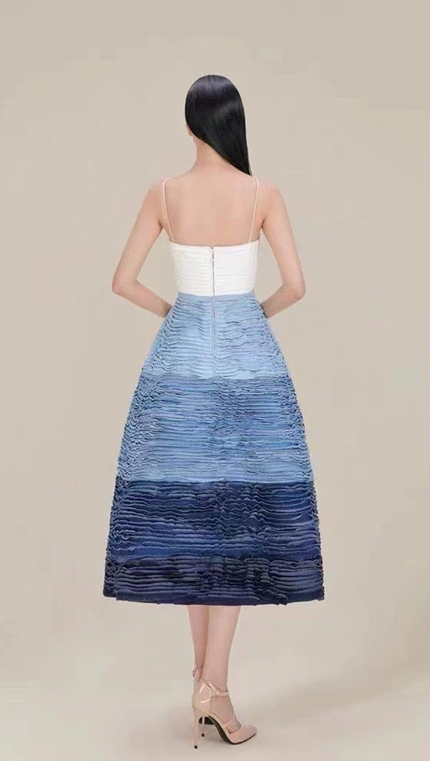 AIIZIE BLUE RIPPLE SUSPENDER MIDI DRESS - product image