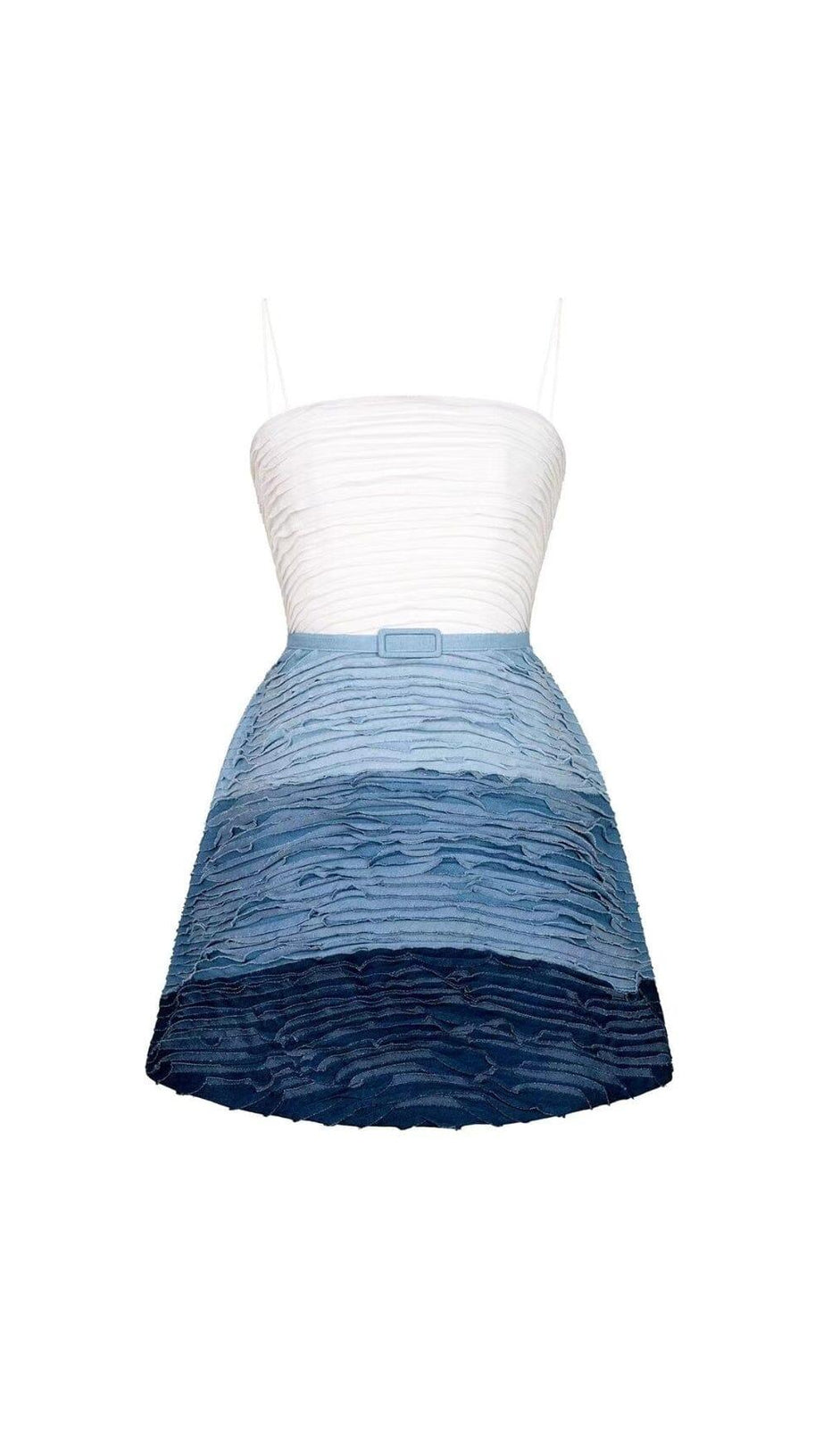 BLUE RIPPLE SUSPENDER MINI DRESS