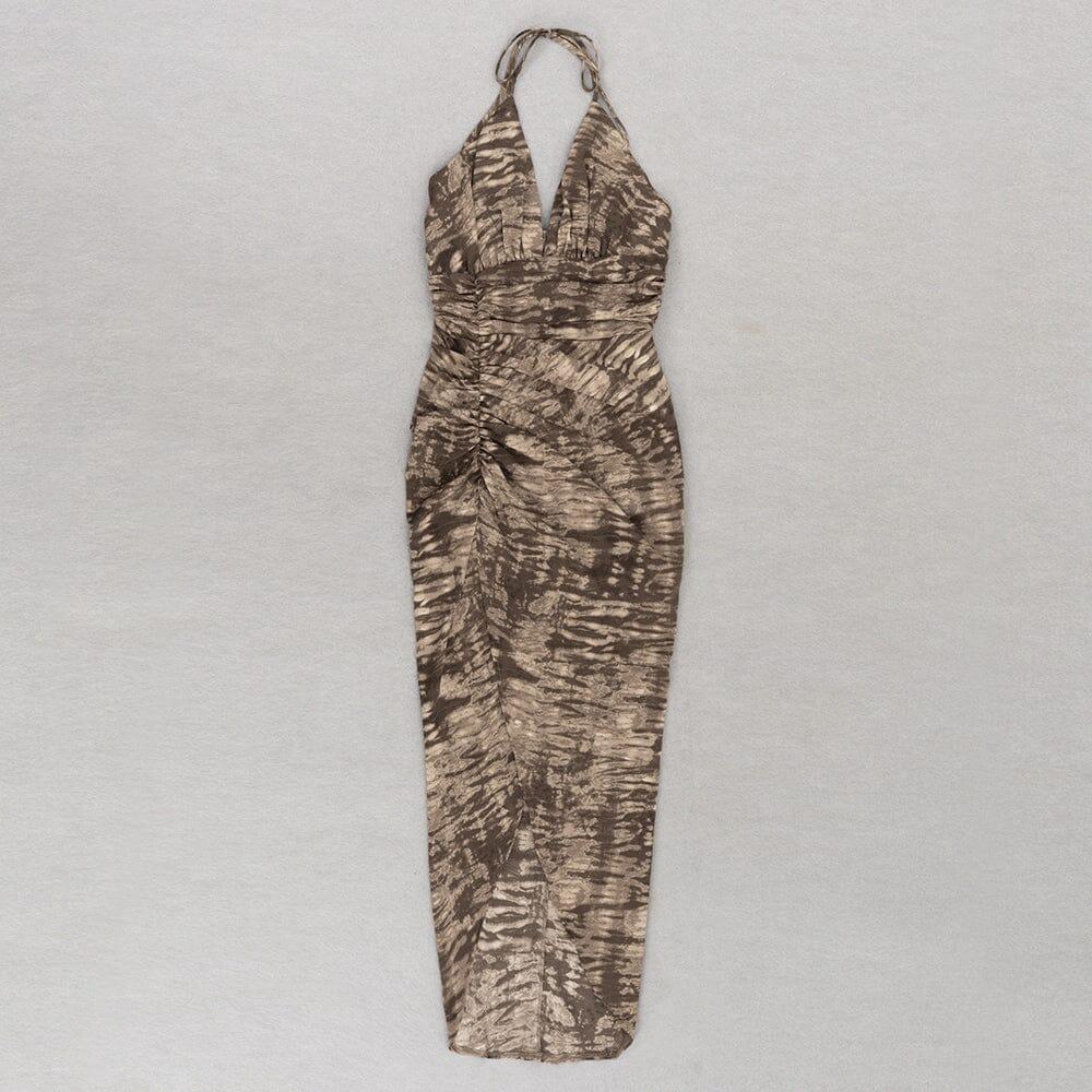 AIIZIE HALTER MAXI PRINT DRESS IN BROWN - product image