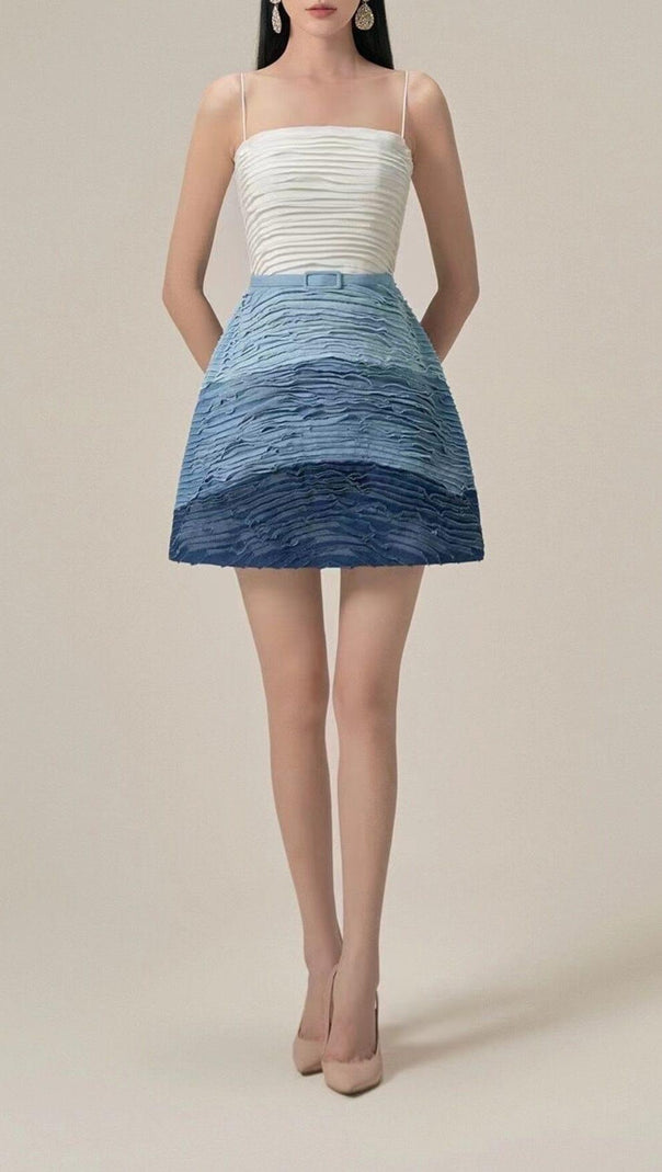 AIIZIE BLUE RIPPLE SUSPENDER MINI DRESS - product image