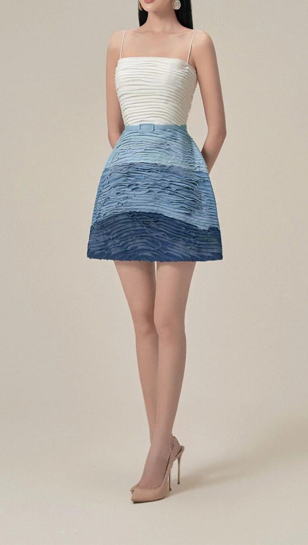 AIIZIE BLUE RIPPLE SUSPENDER MINI DRESS - product image