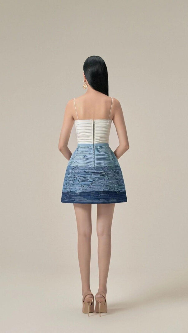 AIIZIE BLUE RIPPLE SUSPENDER MINI DRESS - product image