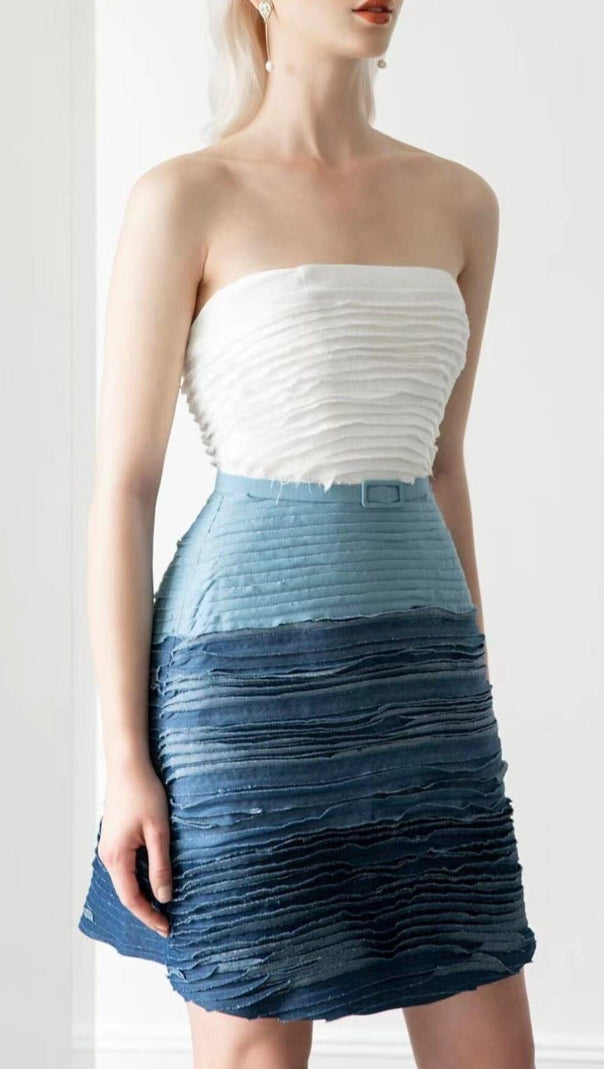 AIIZIE BLUE RIPPLE SUSPENDER MINI DRESS - product image