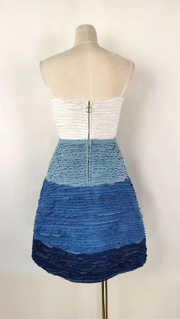 AIIZIE BLUE RIPPLE SUSPENDER MINI DRESS - product image